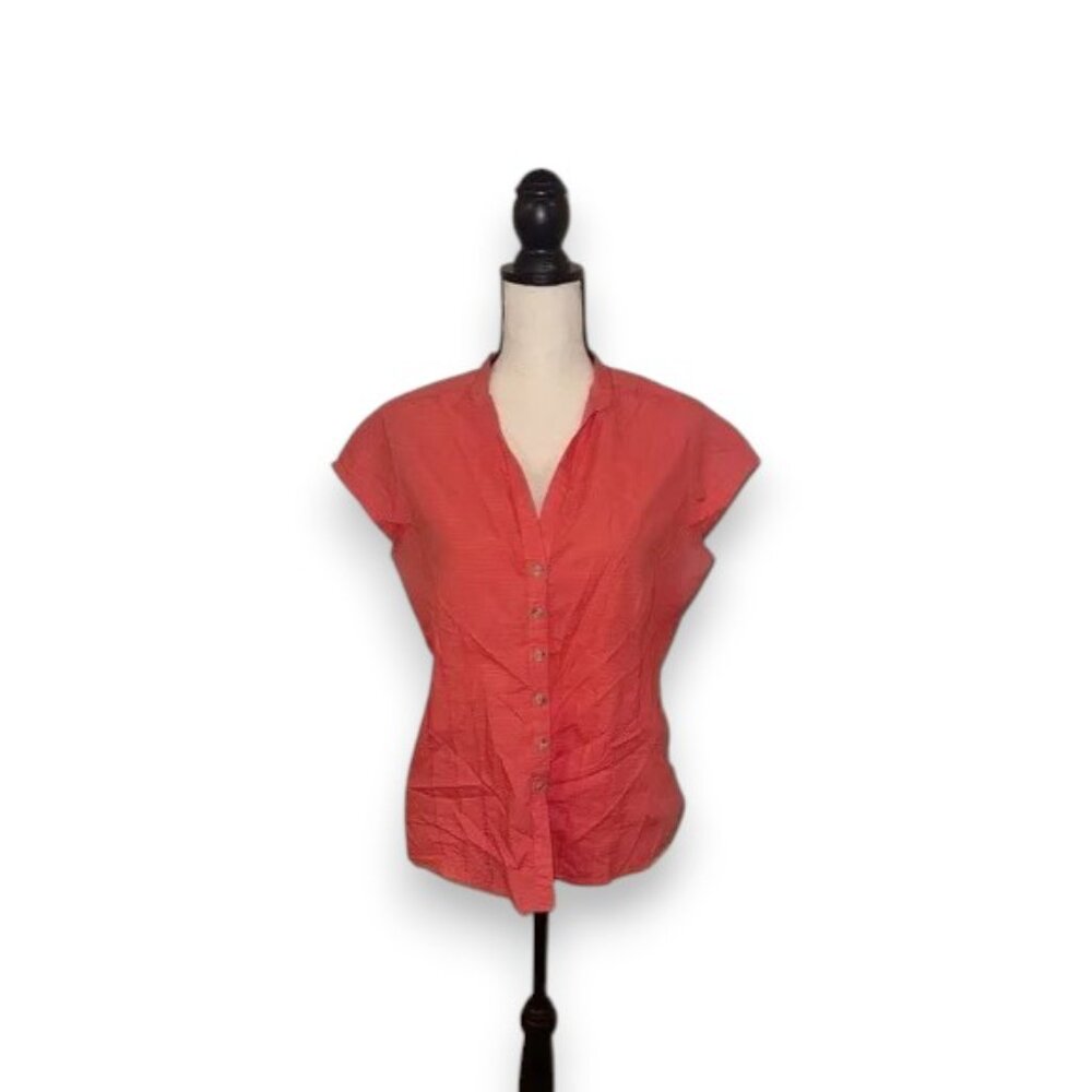 2/$5 Columbia Mandarin Collar Fitted Blouse in Orange and Pink